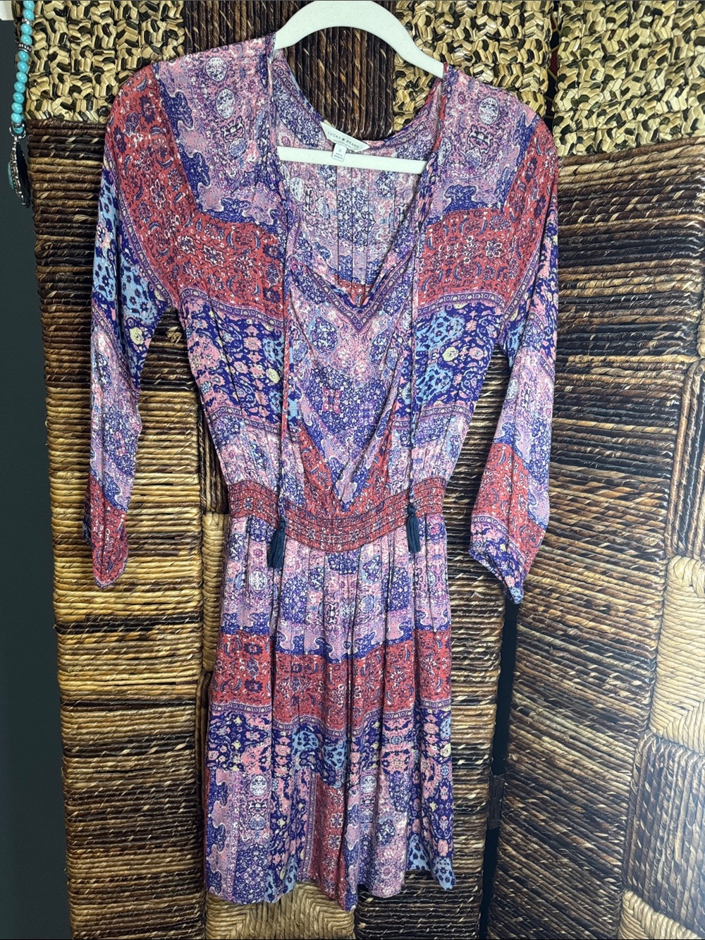 Lucky Brand Pink and Purple Boho V-Neck Midi Dress